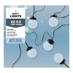 Lumineo Budget Feestverlichting Lichtsnoer - Bolvorm - 950cm - 20 LEDS - Koel Wit/Blauw