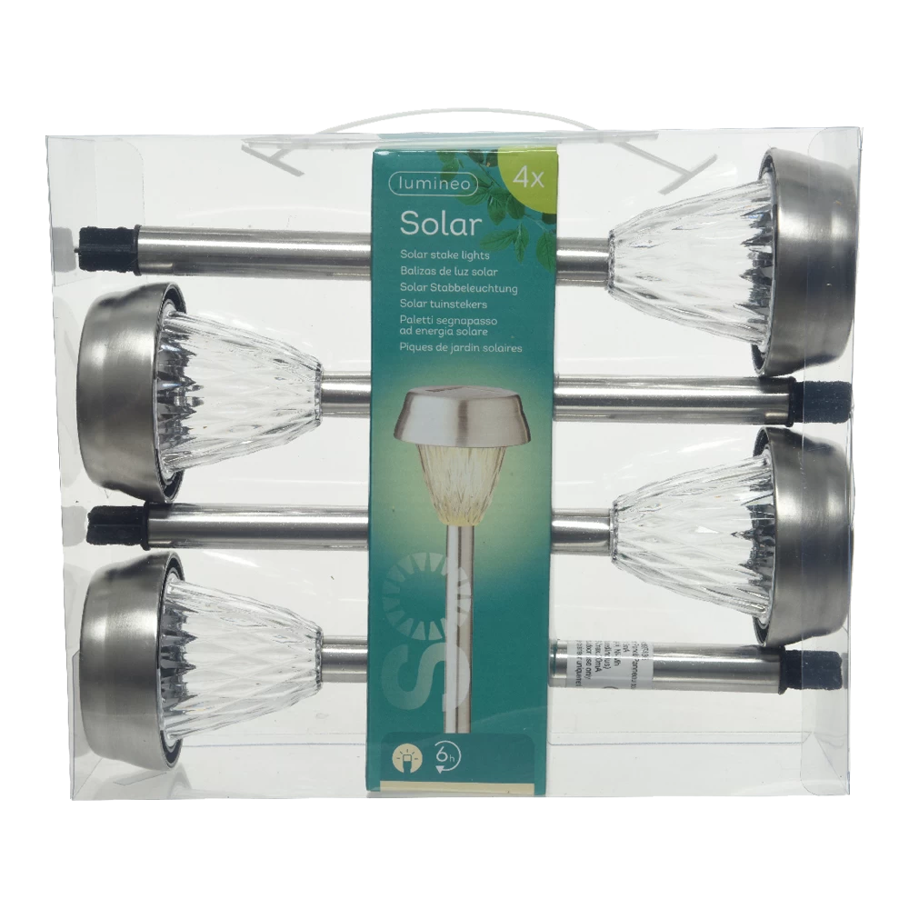 Lumineo LED Solar Tuinlamp - RVS - D8 X H22cm - RVS - 4st.