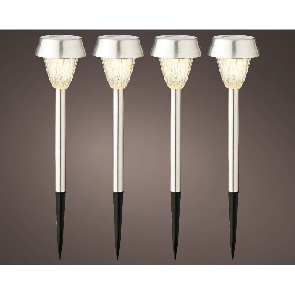 Lumineo LED Solar Tuinlamp - RVS - D8 X H22cm - RVS - 4st. - Afbeelding 2